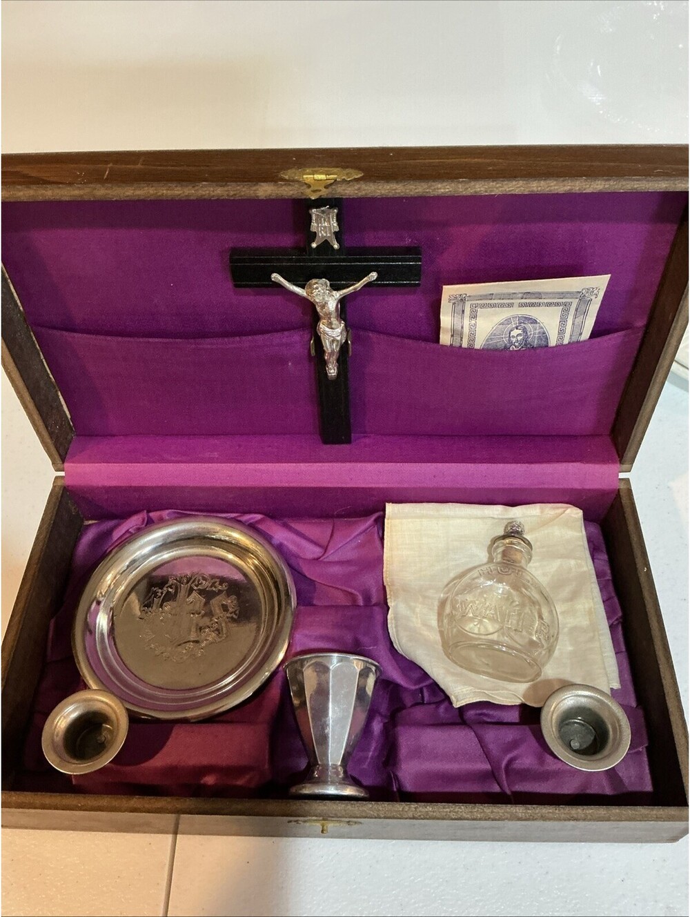 vintage Catholic Last Rites kit, also known as a sick-call set
